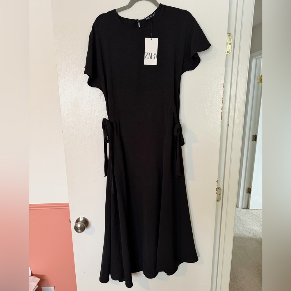 Zara Black midi dress with side ties